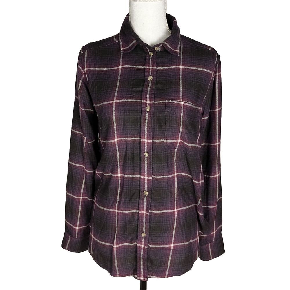 AMERICAN EAGLE Boyfriend Fit Button Up Burgundy Plaid‎ Shirt Womens Size S Soft